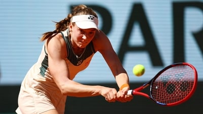 Kazakhstan's Elena Rybakina in action during her quarter final match against Italy's Jasmine Paolini (REUTERS)
