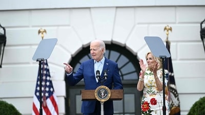 US President Joe Biden speaks next to First Lady Jill Biden during the annual Congressional picnic at the White House in Washington, DC, on June 4, 2024. (Photo by Brendan SMIALOWSKI / AFP) (AFP) US President Joe Biden speaks next to First Lady Jill Biden during the annual Congressional picnic at the White House in Washington, DC, on June 4, 2024. (Photo by Brendan SMIALOWSKI / AFP) (AFP)