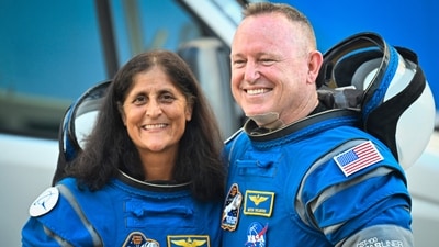 NASA astronauts Butch Wilmore (R) and Suni Williams, wearing Boeing spacesuits, depart the Neil A. Armstrong Operations and Checkout Building at Kennedy Space Center for Launch Complex 41 at Cape Canaveral Space Force Station in Florida. (AFP) NASA astronauts Butch Wilmore (R) and Suni Williams, wearing Boeing spacesuits, depart the Neil A. Armstrong Operations and Checkout Building at Kennedy Space Center for Launch Complex 41 at Cape Canaveral Space Force Station in Florida. (AFP)