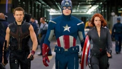 Captain America, Hawkeye and Black Widow in a still from the Avengers. Captain America, Hawkeye and Black Widow in a still from the Avengers.