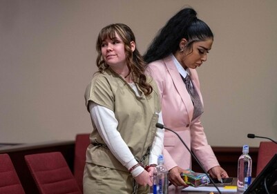TOPSHOT - Hannah Gutierrez-Reed (L), the former armorer at the movie Rust, attends her sentencing hearing at the First Judicial District Courthouse in Santa Fe, New Mexico, April 15, 2024. The armorer who loaded the gun that killed a cinematographer on the set of the Alec Baldwin movie "Rust" was convicted March 6, 2024 of involuntary manslaughter. A jury in New Mexico took just over two hours to find Hannah Gutierrez guilty over the death of Halyna Hutchins in October 2021 during filming of the budget Western. (Photo by Eddie Moore / Journal / POOL / AFP) (AFP) TOPSHOT - Hannah Gutierrez-Reed (L), the former armorer at the movie Rust, attends her sentencing hearing at the First Judicial District Courthouse in Santa Fe, New Mexico, April 15, 2024. The armorer who loaded the gun that killed a cinematographer on the set of the Alec Baldwin movie "Rust" was convicted March 6, 2024 of involuntary manslaughter. A jury in New Mexico took just over two hours to find Hannah Gutierrez guilty over the death of Halyna Hutchins in October 2021 during filming of the budget Western. (Photo by Eddie Moore / Journal / POOL / AFP) (AFP)