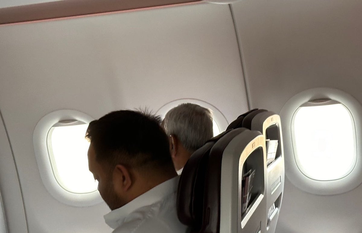 Bihar CM Nitish Kumar, RJD leader Tejashwi Yadav travel on same flight to Delhi (ANI) Bihar CM Nitish Kumar, RJD leader Tejashwi Yadav travel on same flight to Delhi (ANI)