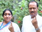 Ajit Pawar with his wife and NCP Baramati candidate Sunetra Pawar. Ajit Pawar with his wife and NCP Baramati candidate Sunetra Pawar.