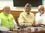 Prime Minister Narendra Modi with Telugu Desam Party leader N Chandrababu Naidu and Janata Dal (United) leader Nitish Kumar during a meeting. Prime Minister Narendra Modi with Telugu Desam Party leader N Chandrababu Naidu and Janata Dal (United) leader Nitish Kumar during a meeting.
