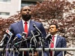 US Representative Byron Donalds, Republican of Florida, speaks outside the Manhattan Criminal Court as former President Donald Trump attends his trial. (Photo by Alex Kent / AFP) US Representative Byron Donalds, Republican of Florida, speaks outside the Manhattan Criminal Court as former President Donald Trump attends his trial. (Photo by Alex Kent / AFP)