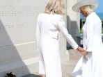 Queen Camilla and Brigitte Macron opted to wear stunning white dresses for the service and laid wreaths of flowers at the British Normandy Memorial at Ver-sur-Mer.