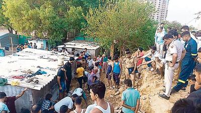 A contractor had piled soil up against the wall, said police. (HT Photo) A contractor had piled soil up against the wall, said police. (HT Photo)