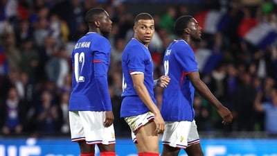 France's forward #10 Kylian Mbappe (C) celebrates with teammates after scoring his team's third goal during the International friendly football match between France and Luxembourg (AFP) France's forward #10 Kylian Mbappe (C) celebrates with teammates after scoring his team's third goal during the International friendly football match between France and Luxembourg (AFP)