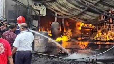 Firefighters douse a fire which broke out in a rubber manufacturing plant in Kudalwadi area of Pimpri Chinchwad, Pune, Thursday. (PTI)