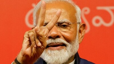 Prime Minister Narendra Modi gestures at the Bharatiya Janata Party (BJP) headquarters in New Delhi, India, June 4, 2024. (REUTERS)