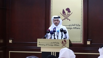 Qatar's Foreign Ministry spokesman, Majed Al-Ansari speaks during a weekly press briefing at the Ministry of Foreign Affairs in Doha, Qatar, June 4, 2024 (Reuters)