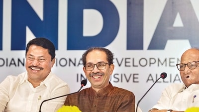 Mumbai: NCP supremo Sharad Pawar, Shiv Sena (UBT) chief Uddhav Thackeray and Maharashtra Congress President Nana Patole at a press conference, in Mumbai, Wednesday, Aug. 30, 2023. (PTI Photo/Kunal Patil) (PTI08_30_2023_000163B) (PTI) Mumbai: NCP supremo Sharad Pawar, Shiv Sena (UBT) chief Uddhav Thackeray and Maharashtra Congress President Nana Patole at a press conference, in Mumbai, Wednesday, Aug. 30, 2023. (PTI Photo/Kunal Patil) (PTI08_30_2023_000163B) (PTI)