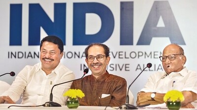 Mumbai: NCP supremo Sharad Pawar, Shiv Sena (UBT) chief Uddhav Thackeray and Maharashtra Congress President Nana Patole at a press conference, in Mumbai. Mumbai: NCP supremo Sharad Pawar, Shiv Sena (UBT) chief Uddhav Thackeray and Maharashtra Congress President Nana Patole at a press conference, in Mumbai.