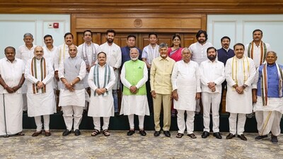 Prime Minister Narendra Modi with BJP President J P Nadda, TDP chief N Chandrababu Naidu, JD(U) chief Nitish Kumar and other leaders during a meeting of the National Democratic Alliance (NDA) at PM's residence, in New Delhi, Wednesday. (PTI) Prime Minister Narendra Modi with BJP President J P Nadda, TDP chief N Chandrababu Naidu, JD(U) chief Nitish Kumar and other leaders during a meeting of the National Democratic Alliance (NDA) at PM's residence, in New Delhi, Wednesday. (PTI)