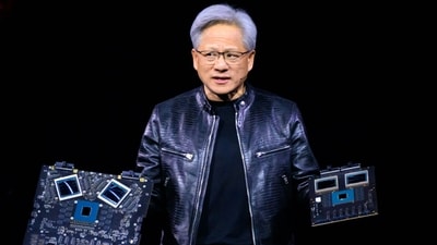 Nvidia CEO Jensen Huang signing a fan's chest at a tech show has created a frenzy. (AFP) Nvidia CEO Jensen Huang signing a fan's chest at a tech show has created a frenzy. (AFP)