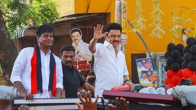 Chennai: Tamil Nadu Chief Minister and DMK chief MK Stalin during a rally in support of party candidate from Chennai North Kalanidhi Veeraswamy ahead of Lok Sabha elections, in Chennai, Tuesday, April 16, 2024. (PTI Photo)(PTI04_16_2024_000053A) (PTI) Chennai: Tamil Nadu Chief Minister and DMK chief MK Stalin during a rally in support of party candidate from Chennai North Kalanidhi Veeraswamy ahead of Lok Sabha elections, in Chennai, Tuesday, April 16, 2024. (PTI Photo)(PTI04_16_2024_000053A) (PTI)