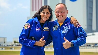 Astronauts Sunita Williams and Butch Wilmore ahead of an inaugural crewed test flight of Boeing's Starliner spacecraft to the International Space Station from the Cape Canaveral Space Force Station. (PTI) Astronauts Sunita Williams and Butch Wilmore ahead of an inaugural crewed test flight of Boeing's Starliner spacecraft to the International Space Station from the Cape Canaveral Space Force Station. (PTI)