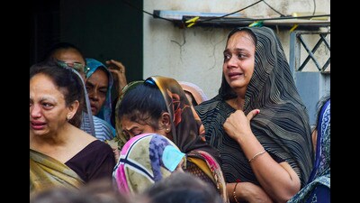 Rajkot: Family members and relatives during the funeral procession of Rajkot game zone fire victims Khyati Savaliya and Harita Savaliya on May 29 (PTI FILE PHOTO) Rajkot: Family members and relatives during the funeral procession of Rajkot game zone fire victims Khyati Savaliya and Harita Savaliya on May 29 (PTI FILE PHOTO)