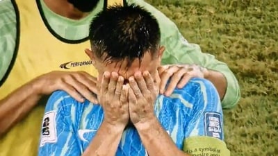 Sunil Chhetri breaks down after his last match for India in the FIFA WC qualifier against Kuwait (X) Sunil Chhetri breaks down after his last match for India in the FIFA WC qualifier against Kuwait (X)