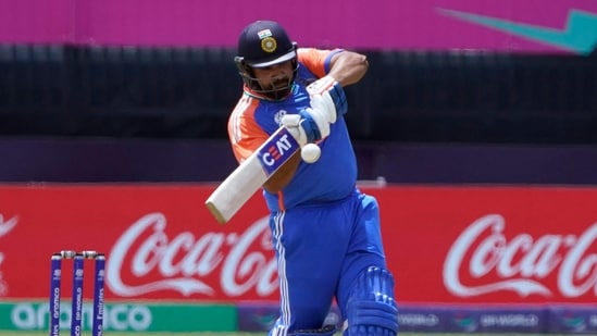 India's captain Rohit Sharma bats for a half century during the ICC men's Twenty20 World Cup 2024 group A cricket match between India and Ireland (AFP)