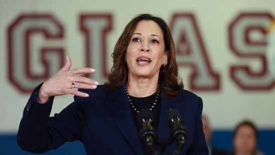 Pro-Palestine protestors called Kamala Harris a “war criminal” and demanded a ceasefire while raising slogans of “Free, free, free Palestine!” (Getty Images via AFP)