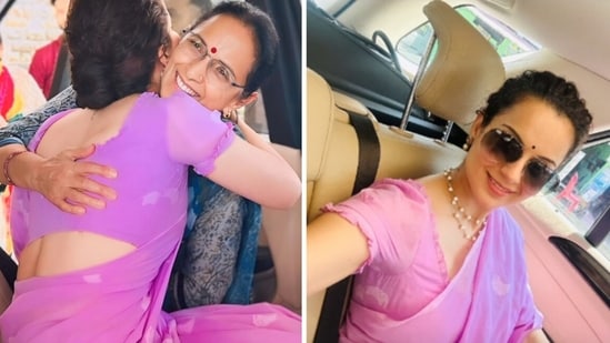 Kangana Ranaut hugged her mother Asha Ranaut before heading to Delhi.
