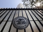 The Reserve Bank of India (RBI) seal is pictured on a gate outside the RBI headquarters in Mumbai.