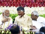 Prime Minister Narendra Modi in conversation with Telugu Desam Party (TDP) Chief N Chandrababu Naidu and Bihar Chief Minister Nitish Kumar during the National Democratic Alliance (NDA) Parliamentary Party meeting, at the Samvidhan Sadan, in New Delhi on Friday. Prime Minister Narendra Modi in conversation with Telugu Desam Party (TDP) Chief N Chandrababu Naidu and Bihar Chief Minister Nitish Kumar during the National Democratic Alliance (NDA) Parliamentary Party meeting, at the Samvidhan Sadan, in New Delhi on Friday.