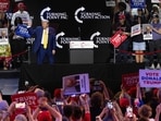 Former US President and 2024 Republican presidential candidate Donald Trump raises his fist as he walks off stage after participating in a town hall event at Dream City Church in Phoenix, Arizona, on June 6, 2024. (Photo by Jim WATSON / AFP)