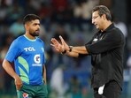 Wasim Akram (R) with Babar Azam Wasim Akram (R) with Babar Azam