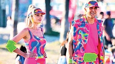 Margot Robbie and Ryan Gosling who play Barbie and Ken in the Barbie movie by Greta Gerwig Margot Robbie and Ryan Gosling who play Barbie and Ken in the Barbie movie by Greta Gerwig