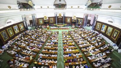 A view of the NDA Parliamentary Party meeting at Samvidhan Sadan, in New Delhi, on Friday. (PTI) A view of the NDA Parliamentary Party meeting at Samvidhan Sadan, in New Delhi, on Friday. (PTI)
