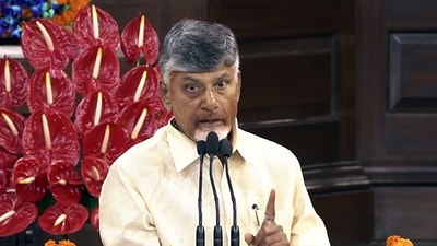 Telugu Desam Party (TDP) chief N Chandrababu Naidu addresses the National Democratic Alliance (NDA) Parliamentary Party meeting, at the Samvidhan Sadan, in New Delhi on Friday. (ANI Photo) (ANI) Telugu Desam Party (TDP) chief N Chandrababu Naidu addresses the National Democratic Alliance (NDA) Parliamentary Party meeting, at the Samvidhan Sadan, in New Delhi on Friday. (ANI Photo) (ANI)