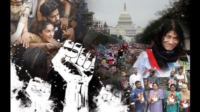 In India, wrestlers who were protesting against a wrestling federation chief who was accused of sexual harassment, were manhandled and dragged away from their protest site in Delhi. The Women’s March on Washington in 2017 saw thousands of women taking to the streets the day after the inauguration of Donald Trump as the US president. Irom Sharmila, who went on a 16-year hunger strike against the Armed Forces Special Powers Act (AFSPA) in Manipur. (HT Archives, Getty images, AP, Reuters) In India, wrestlers who were protesting against a wrestling federation chief who was accused of sexual harassment, were manhandled and dragged away from their protest site in Delhi. The Women’s March on Washington in 2017 saw thousands of women taking to the streets the day after the inauguration of Donald Trump as the US president. Irom Sharmila, who went on a 16-year hunger strike against the Armed Forces Special Powers Act (AFSPA) in Manipur. (HT Archives, Getty images, AP, Reuters)