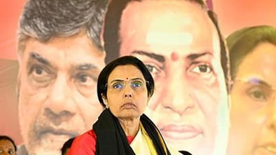 TDP leader Chandrababu Naidu's wife Nara Bhuvaneshwari is seen.