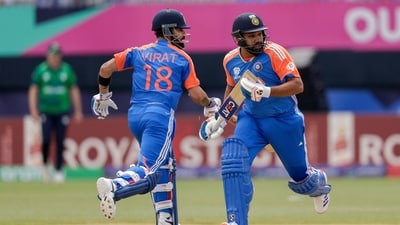 India's captain Rohit Sharma, right, and partner Virat Kohli run between wickets (PTI) India's captain Rohit Sharma, right, and partner Virat Kohli run between wickets (PTI)