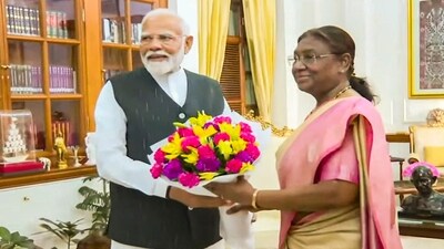 President Droupadi Murmu meets Prime Minister Narendra Modi at the Rashtrapati Bhavan ahead of government formation, in New Delhi, Friday (PTI) President Droupadi Murmu meets Prime Minister Narendra Modi at the Rashtrapati Bhavan ahead of government formation, in New Delhi, Friday (PTI)