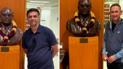 Rahul Dravid and Ajit Agarkar visited Columbia University in NYC on Thursday. (X/@vishalmisra) Rahul Dravid and Ajit Agarkar visited Columbia University in NYC on Thursday. (X/@vishalmisra)