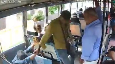 Kerala bus conductor held the passenger's hand tightly and saved him from falling off the moving bus. (X/@paganhindu) Kerala bus conductor held the passenger's hand tightly and saved him from falling off the moving bus. (X/@paganhindu)