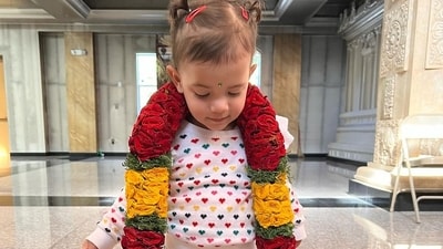 Priyanka Chopra and Nick Jonas' daughter Malti Marie Chopra Jonas celebrated her 2nd birthday on January 15. "She is our miracle. And she is 2," wrote Priyanka in her Instagram caption. In her heart print pyjama set, pigtails and tiny bindi, the birthday girl looked adorable in the temple photos. Priyanka Chopra and Nick Jonas' daughter Malti Marie Chopra Jonas celebrated her 2nd birthday on January 15. "She is our miracle. And she is 2," wrote Priyanka in her Instagram caption. In her heart print pyjama set, pigtails and tiny bindi, the birthday girl looked adorable in the temple photos.