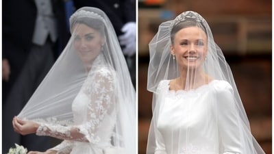 Kate Middleton's lookalike Olivia Henson arrives for her wedding. (AP) Kate Middleton's lookalike Olivia Henson arrives for her wedding. (AP)