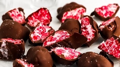 Strawberries mixed into yoghurt bite and frozen makes for a tasty treat (Instagram) Strawberries mixed into yoghurt bite and frozen makes for a tasty treat (Instagram)