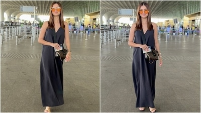 Meanwhile, the paparazzi clicked Tara Sutaria at the Mumbai airport. The images show the actor posing for the paparazzi. For her jet-set look, Tara opted for an all-black attire. She wore a maxi dress and made a strong case for solid dresses in the summer. (HT Photo/Varinder Chawla) Meanwhile, the paparazzi clicked Tara Sutaria at the Mumbai airport. The images show the actor posing for the paparazzi. For her jet-set look, Tara opted for an all-black attire. She wore a maxi dress and made a strong case for solid dresses in the summer. (HT Photo/Varinder Chawla)