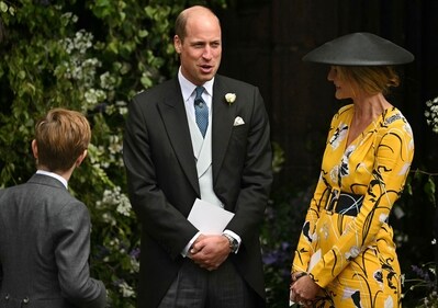 Britain's Prince William, Prince of Wales (C) mingles with guests after attending the wedding service of Hugh Grosvenor, Duke of Westminster and Olivia Henson, at Chester Cathedral in Chester, northern England on June 7, 2024. (AFP) Britain's Prince William, Prince of Wales (C) mingles with guests after attending the wedding service of Hugh Grosvenor, Duke of Westminster and Olivia Henson, at Chester Cathedral in Chester, northern England on June 7, 2024. (AFP)