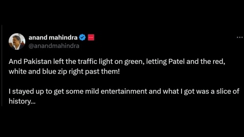Screengrab of Anand Mahindra's post on Pak vs USA T20 World Cup match. (X/@anandmahindra) Screengrab of Anand Mahindra's post on Pak vs USA T20 World Cup match. (X/@anandmahindra)