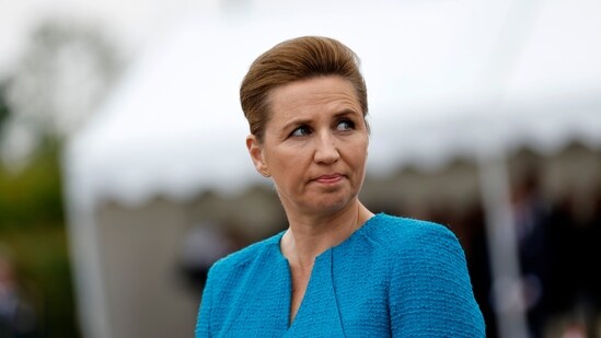 Denmark's Prime Minister Mette Frederiksen attends a ceremony at the Danish monument outside of Sainte Marie du Mont, Normandy, Thursday, June 6, 2024. (AP)