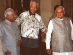 Former South African president Nelson Mandela is seen with KR Narayanan and AB Vajpayee after he received the Mahatma Gandhi Peace Prize. (HT files/Arvind Yadav) Former South African president Nelson Mandela is seen with KR Narayanan and AB Vajpayee after he received the Mahatma Gandhi Peace Prize. (HT files/Arvind Yadav)