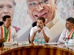 Congress' newly elected MP from Wayanad and Raebareli Rahul Gandhi holds a meeting with party leaders at the Congress Bhavan in Bengaluru on Friday. Congress' newly elected MP from Wayanad and Raebareli Rahul Gandhi holds a meeting with party leaders at the Congress Bhavan in Bengaluru on Friday.