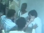 Screen grab from a video shared by BJP shows TMC's Soham Chakraborty allegedly attacking the restaurant owner.