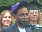 Kendrick Lamar takes Compton College's commencement ceremony by storm with his rousing address. 